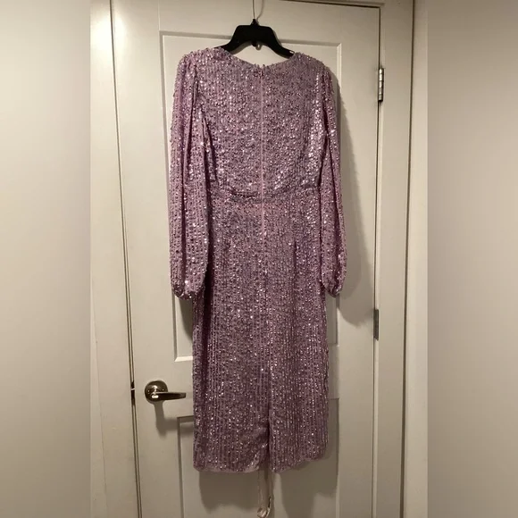 NWT Mac Duggal Size 8 Linear Sequin Long Sleeve Evening Dress - Picture 3 of 12